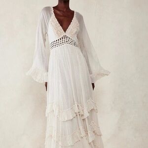 Free People Seraphina "Champagne Dream" White Maxi Dress Size XS